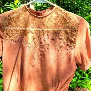 S| Muted Pumpkin and lace vintage blouse